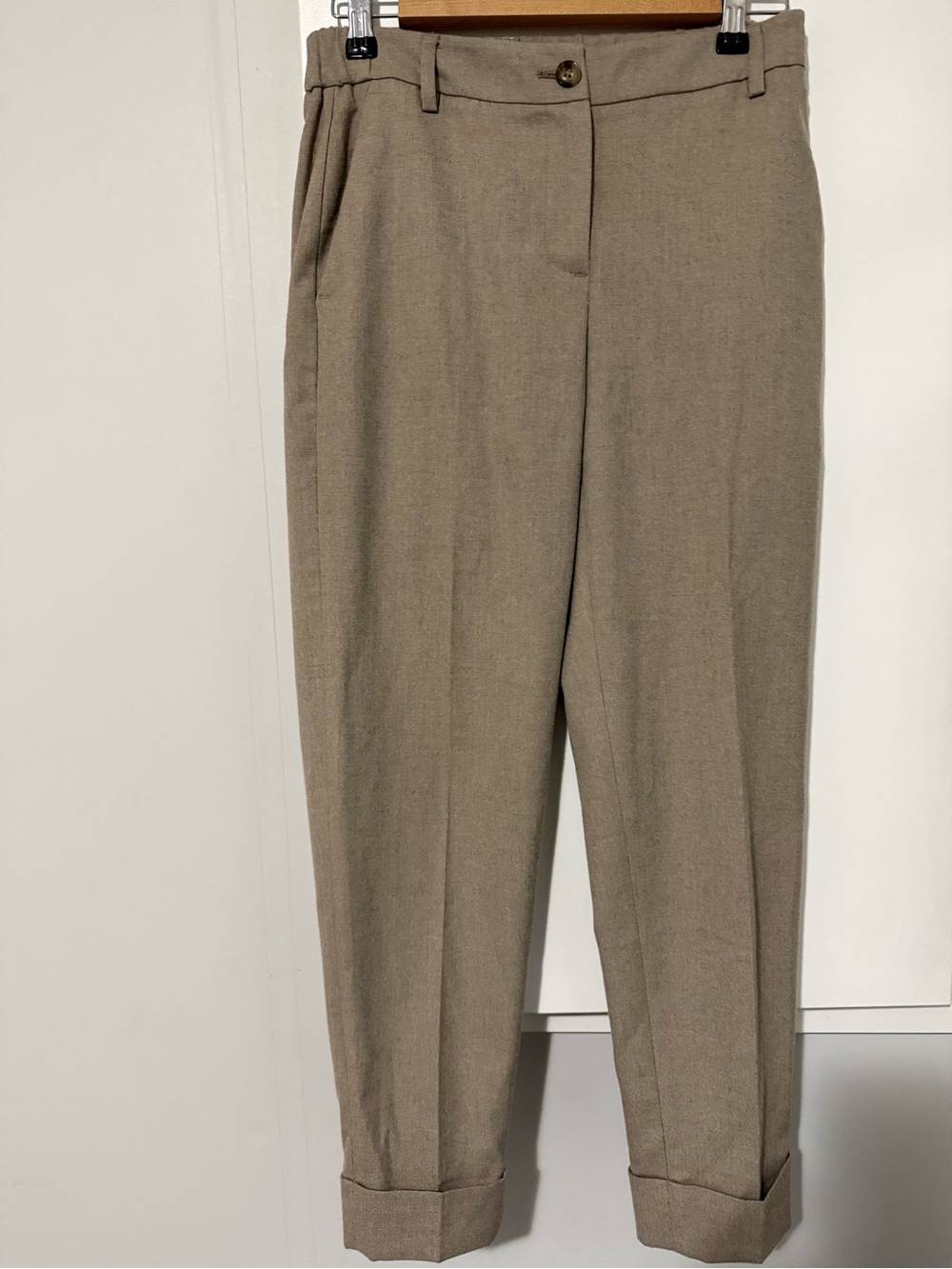 198. RW&CO. Taupe High-Rise Pleated Trousers Academia Minimalist